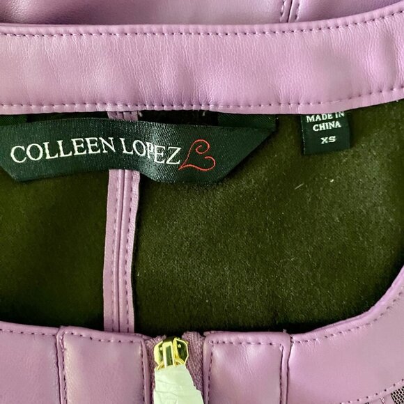 Colleen Lopez Purple Mesh Jacket Leaf Pattern and Faux Leather Women's XS NEW - Picture 7 of 13